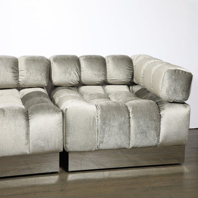 Metal Mid-Century Harvey Probber 4-Piece Deep Tufted Modular Sofa in Platinum Velvet For Sale - Image 7 of 17