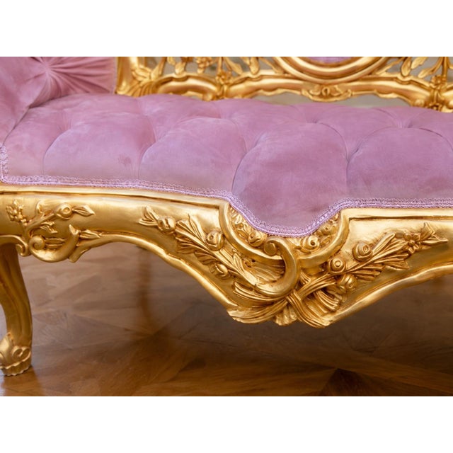 Wood Late 20c Artisan Louis XVI Gold Rose Beech Settee For Sale - Image 7 of 9