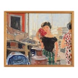 Mid-Century Modern 'At the Market' Vintage Swedish Expressive Original Figurative Oil Painting, Framed For Sale