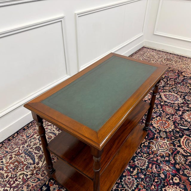Brown English Side Table with Green Leather Top For Sale - Image 8 of 10