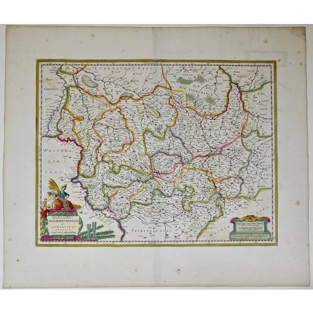 Traditional Region in West Germany: 17th Century Hand-Colored Map by Janssonius For Sale - Image 3 of 9