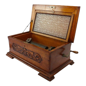 Jackpot Carved Oak & Glass Cylinder Music Box Signed 19thC