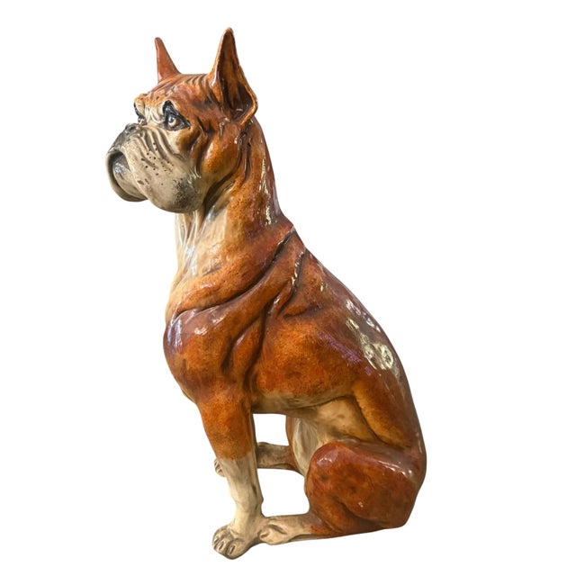 Large Mid-Century Hand Painted Cast Composite Boxer Dog Sculpture For Sale - Image 9 of 10