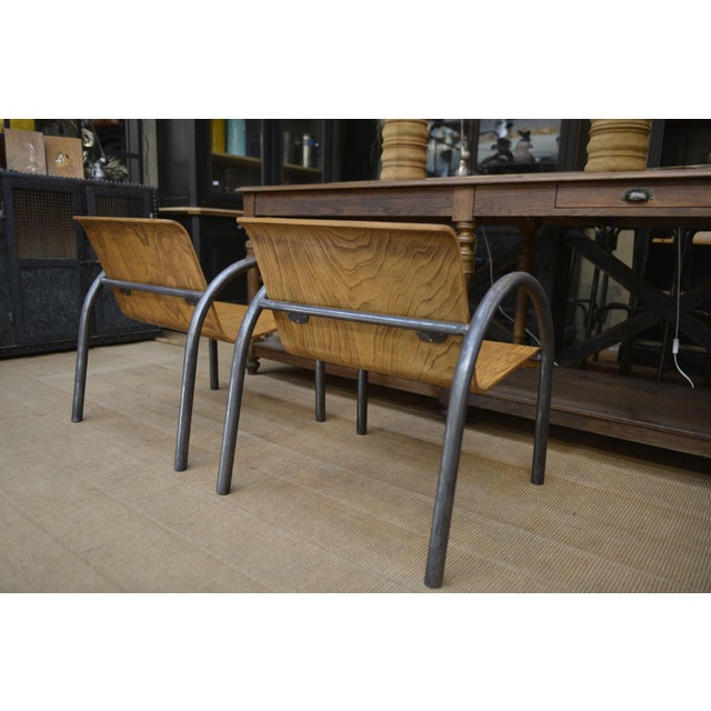 Wood Vintage Design Armchairs in Metal and Wood, 1950, Set of 2 For Sale - Image 7 of 12