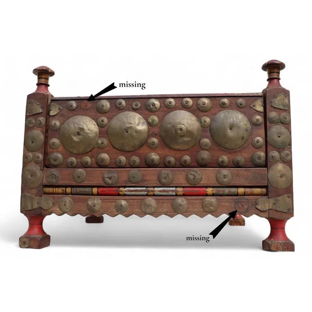 Vintage Wood Side Table with Brass Details, 1930s For Sale - Image 6 of 10