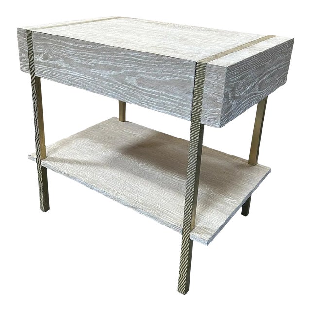 Textured White Oak Rufus Side Table With Scored Brass Legs From the Madeline Stuart Collection For Sale