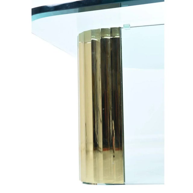 Modern Pace Collection Glass and Scalloped Brass Navette Oval Coffee Table For Sale - Image 6 of 12