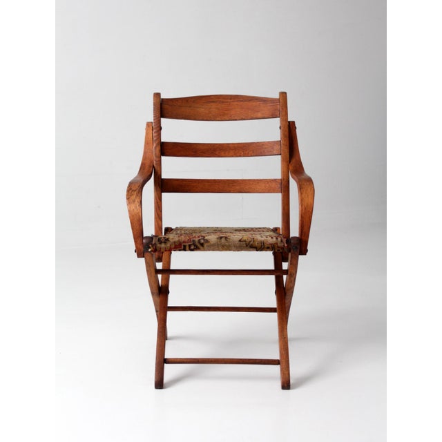 Antique Oak Campaign Folding Chair For Sale - Image 4 of 18
