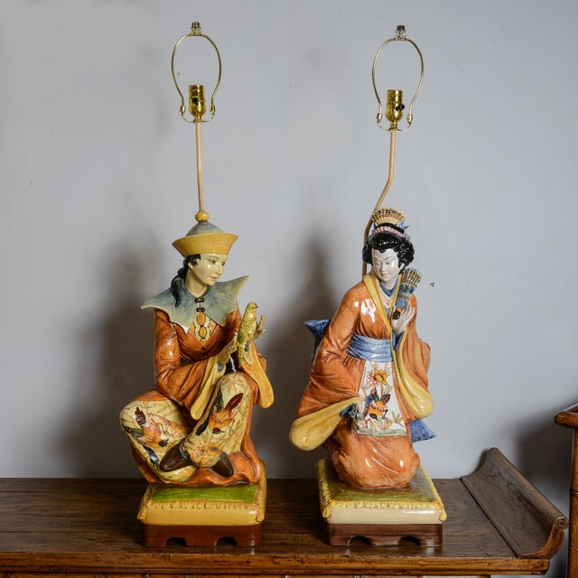 Just in this striking pair go lamps! An exceptional and rare pair of monumental, mid-century Italian Hollywood Regency...