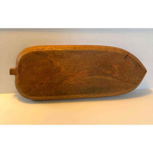 Late 20th Century Hand Carved Wood Leaf Tray Wooden Centerpiece Rustic Primitive Japandi For Sale - Image 9 of 10