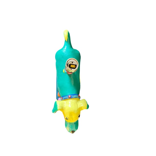 Artisan "Two Dogs" Hand Painted Sculpted Clay Lamp by Oaxacan Artist Gabriel Sosa Singed For Sale - Image 4 of 12