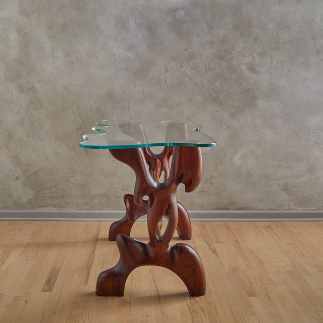 1950s Sculptural Walnut + Glass Top Console Table Attributed to Paul László, 1950s For Sale - Image 5 of 11