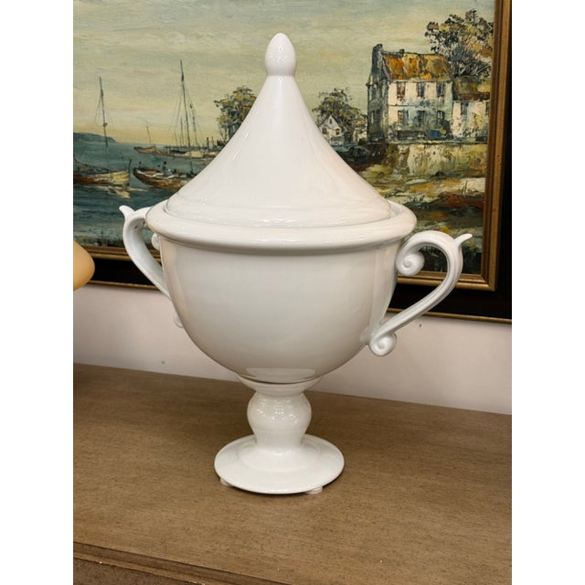 Design Plus Gallery presents a Large White Ceramic Lidded Urn from Bassett Furniture. This Neoclassical-inspired urn...