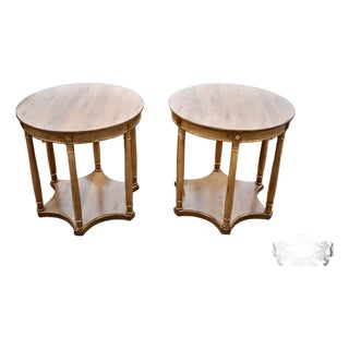 Vintage Maple Side Tables Round Neoclassical End Table Set 2 For Sale