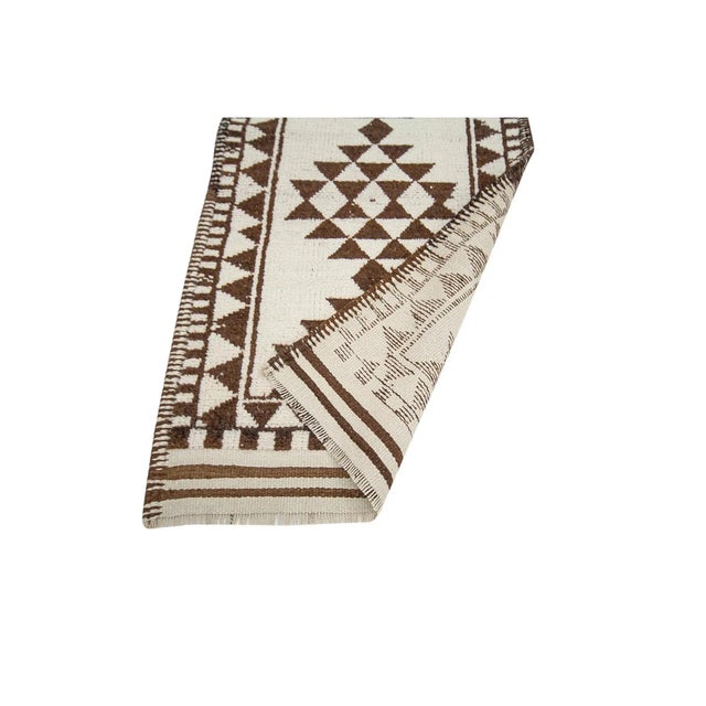 Mid 20th Century White & Brown Vintage Runner For Sale - Image 5 of 7