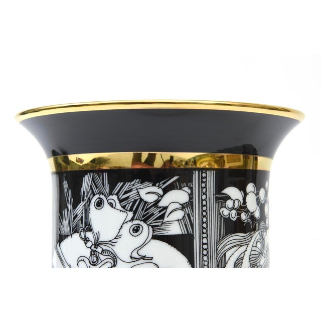 1990s Vintage Signed Hungarian Porcelain Adria Vase, 1992 Fornasetti Style, Black, Gold and White For Sale - Image 5 of 10