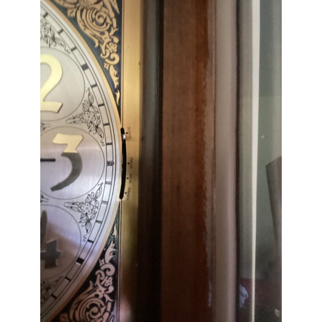 Cinnamon Cherrywood Ethan Allen 1979 Tall Case Grandfather Clock With Moving Moon Dial and 3 Phase Westminster Chimes For Sale - Image 8 of 9