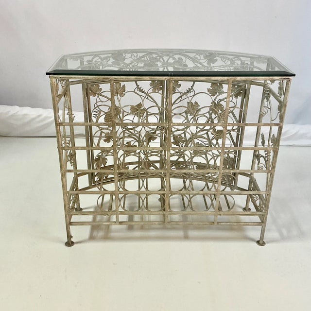 Vintage Maitland-Smith Hollywood Regency Silver Leaf Wine Rack Console Table - 30 Wells, Demi-Lune Design, Attributed For Sale - Image 16 of 16