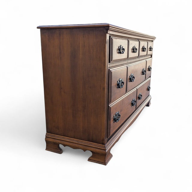 Wood Vintage Traditional Nine-Drawer Wood Dresser With Bracket Feet For Sale - Image 7 of 11