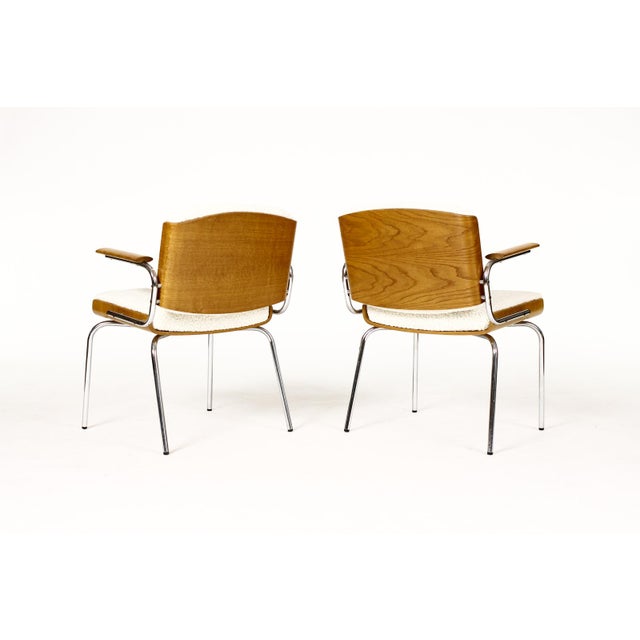 Mid-Century Modern 1960s Danish Modern / Mid Century Arm Chairs — Attributed to Duba Møbelindustri — Chrome + Oak + Natural Bouclé For Sale - Image 3 of 10