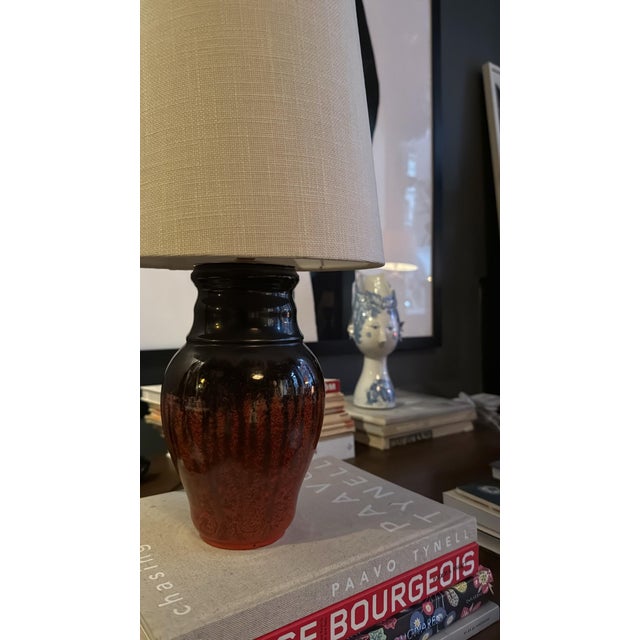 Upsala Ekeby Stoneware Table Lamp OTTO in ombre colored orange and black tones. Organic and Playful Pattern in black,...