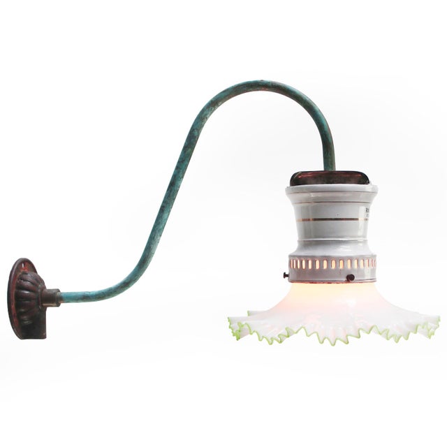 1900 - 1909 Copper Green and Enamel Converted Gas Wall Lamp, 1900s For Sale - Image 5 of 7