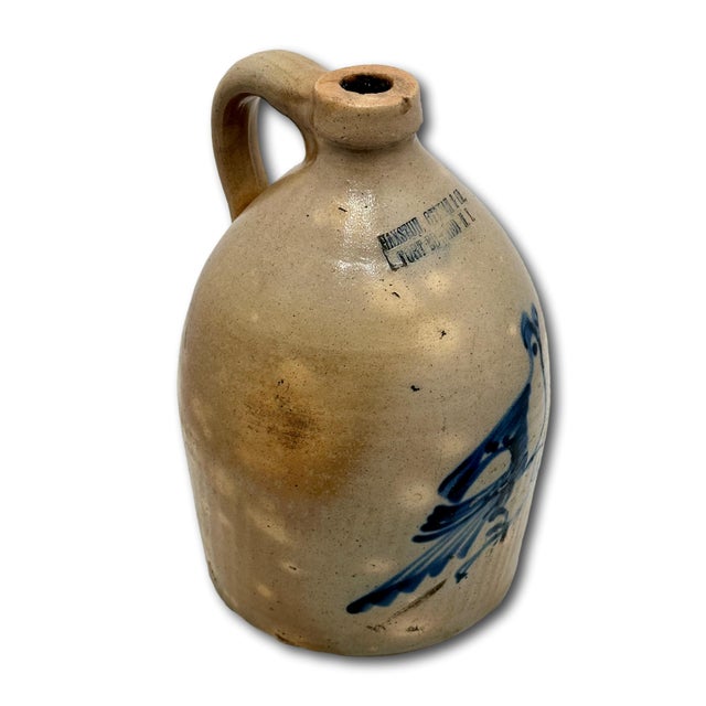 Hard 2 Find Small 1 Gallon Size Antique American Blue Bird Decorated Stoneware Jug by Haxton Ottman New York For Sale - Image 4 of 18