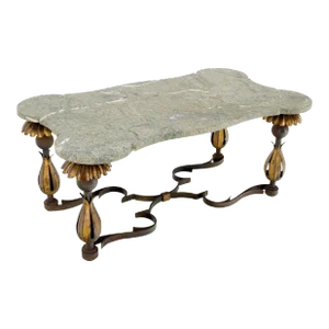 Gothic Regency Italian Forged Metal Base Figural Marble Top Coffee Table