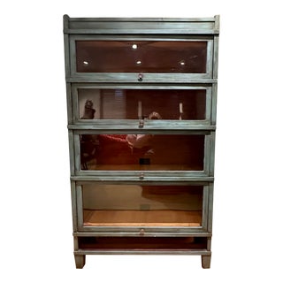1930s Globe-Wernicke Mission Four Section Glass Front Painted Bookcase, 6 Pieces For Sale