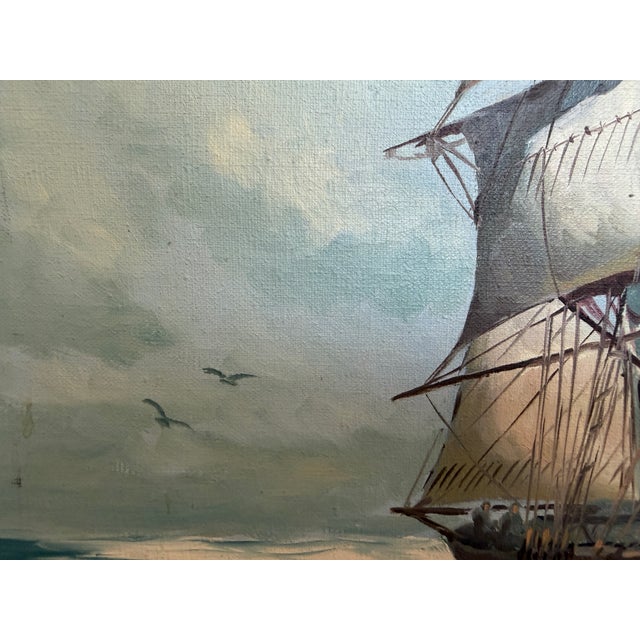 Maritime Oil Painting by Humberto Fernandes (1937-2005), Sailing Ship Seascape For Sale - Image 4 of 13