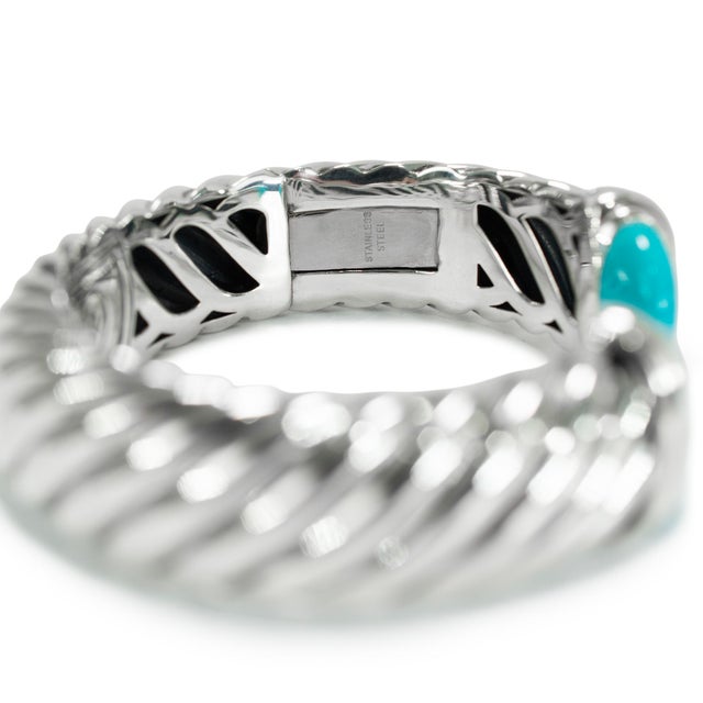 Silver David Yurman Sculpted 925 Silver Turquoise Cable Waverly Cuff Bangle Bracelet For Sale - Image 8 of 8