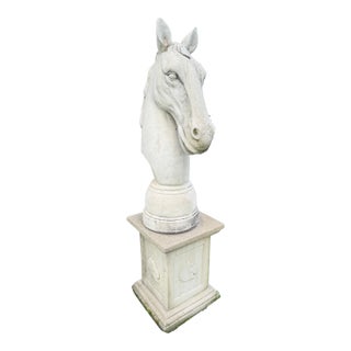 Vintage Hollywood Regency Concrete Horse Head Bust Sculpture Monumental Pedestal For Sale