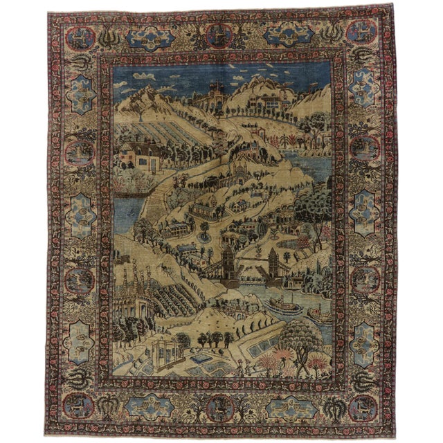 Antique Persian Tabriz Pictorial Rug - 09'04 X 11'06 For Sale - Image 9 of 9
