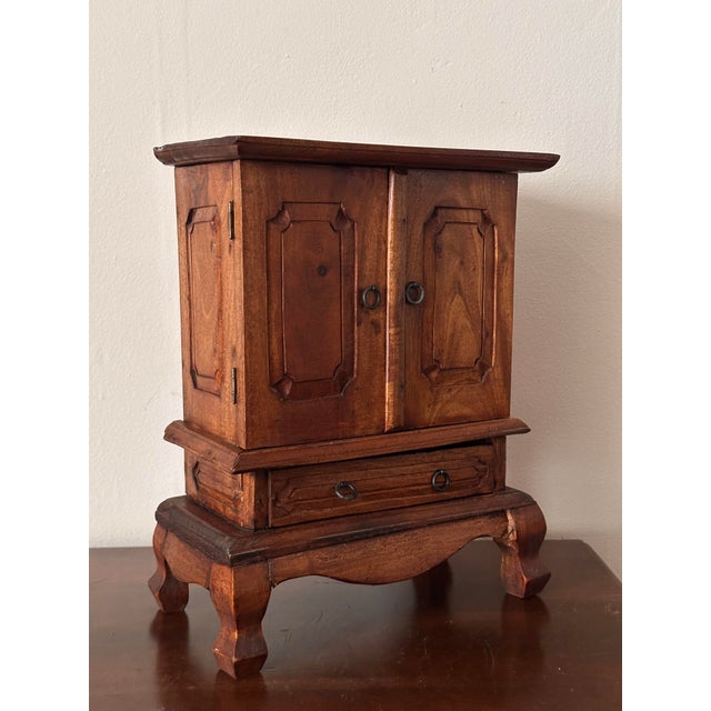 Vintage Balinese Hand Carved Hardwood Jewelry Armoire Cabinet For Sale In Philadelphia - Image 6 of 12