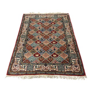 4ft 7in × 6ft 10in Persian Bakhtiari-Style Kheshti Garden Panel Wool Rug, Vintage For Sale