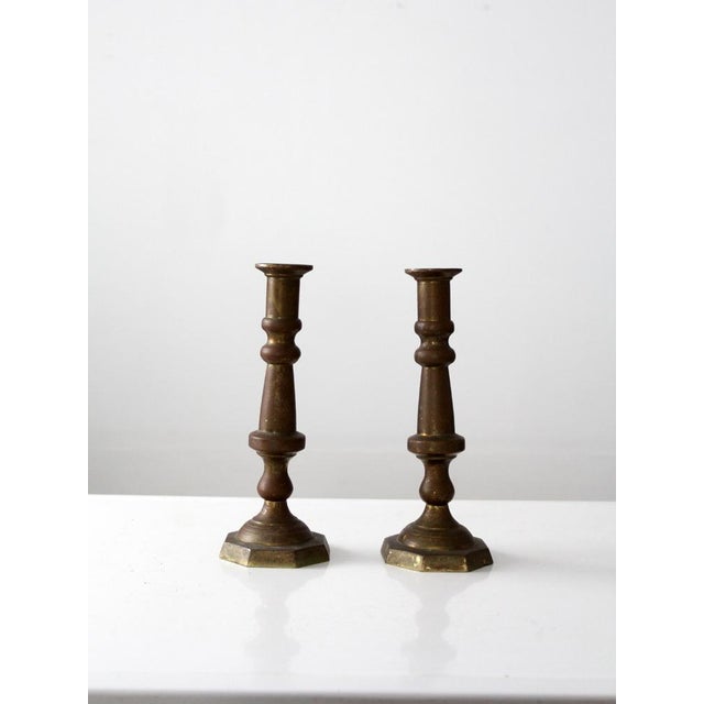 Farmhouse Vintage Brass Candlestick Holders Pair For Sale - Image 3 of 5