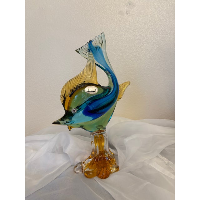 Mid-Century Modern Vintage J. I. Company Green, Blue and Amber Angle Fish Sculpture For Sale - Image 3 of 5