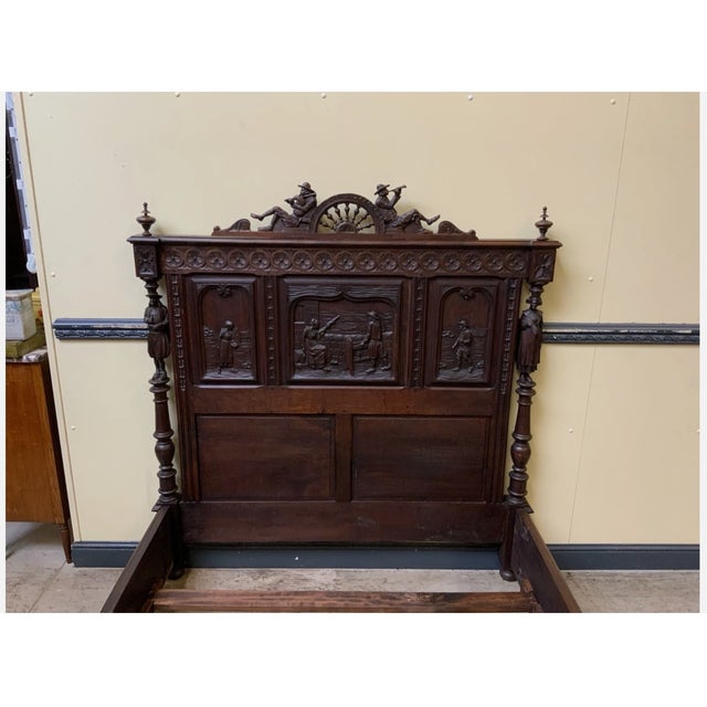 Wood Antique Bed, Brittany, France, 1880 For Sale - Image 7 of 12