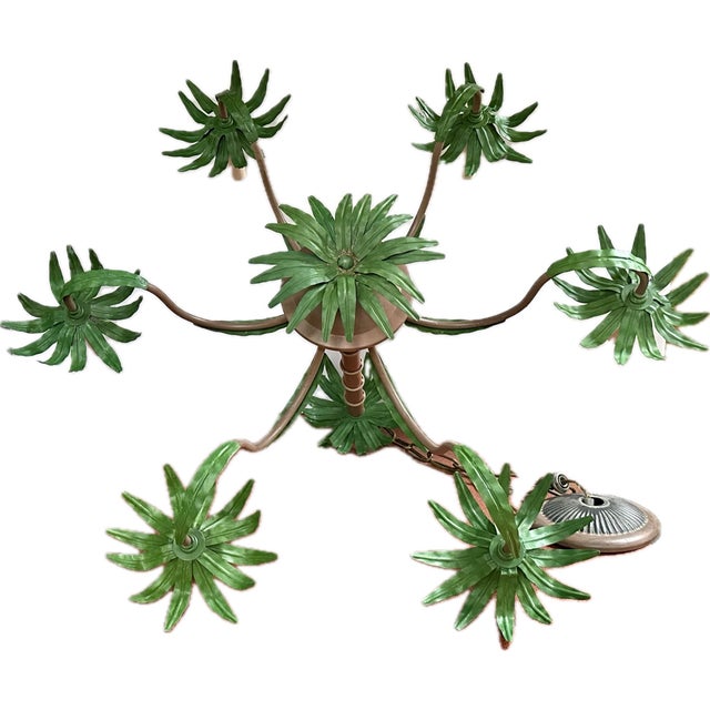 Late 20th Century Palm Beach Regency 6-Light Tole Palm Tree Chandelier With Shades For Sale - Image 10 of 10