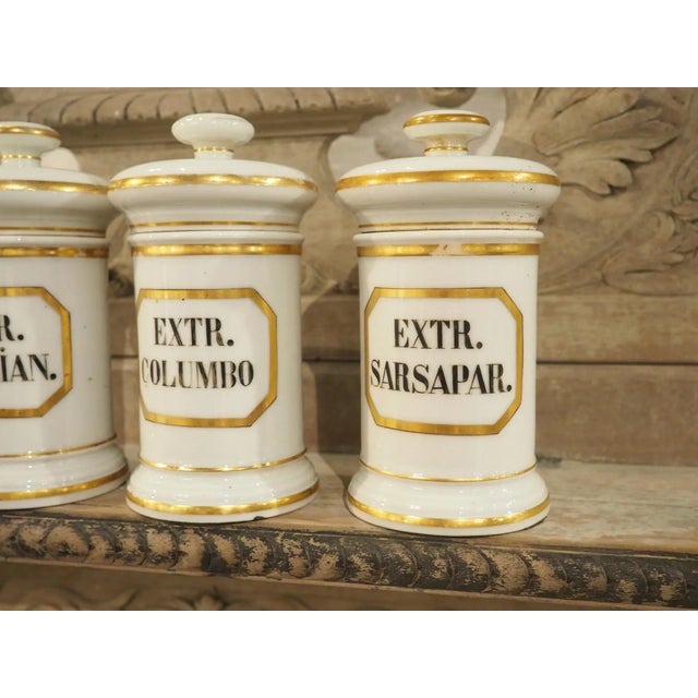 Set of 10 French Hand Painted Porcelain Apothecary Jars, 1900s For Sale - Image 9 of 15