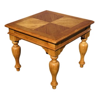 Vintage Broyhill Tuscan Neoclassical End Table – Solid Wood Square Side Table With Fluted Turned Legs & Four-Way Matched Top For Sale