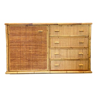 Wicker & Bamboo Credenza, 1970s For Sale