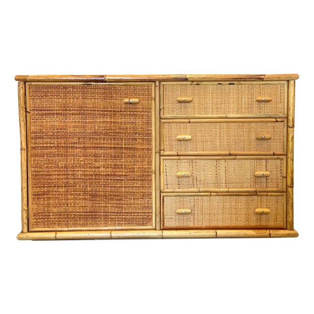 Wicker & Bamboo Credenza, 1970s For Sale