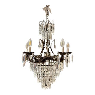 1950s Antique Crystal Empire Style Italian Chandelier For Sale