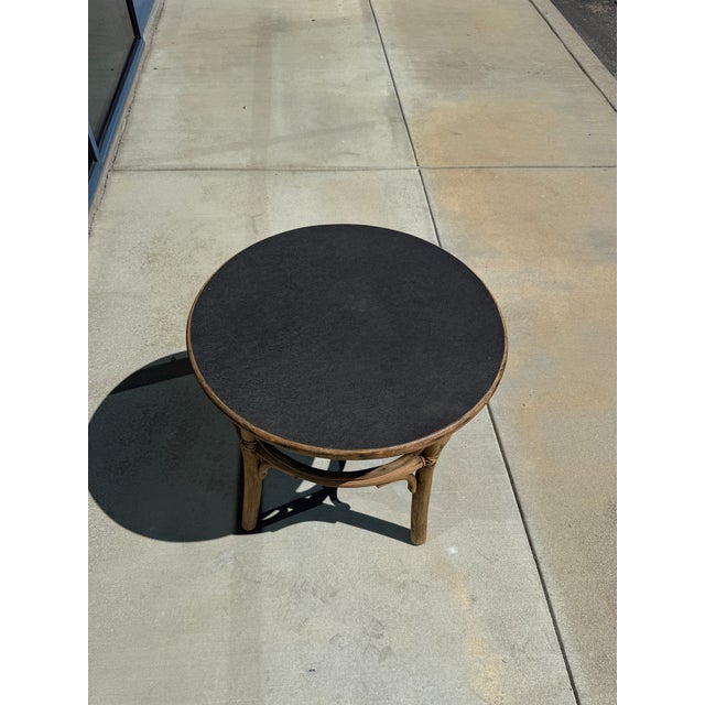 Wood Vintage French Country McGuire Round Bamboo Rattan End Table Side Table For Sale - Image 7 of 8