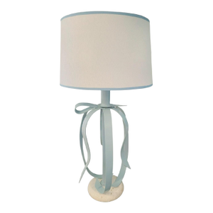 Vintage Painted Baby Blue White Iron Travertine Ribbon Bow Lamp Philip Johnson Style Table Lamp
