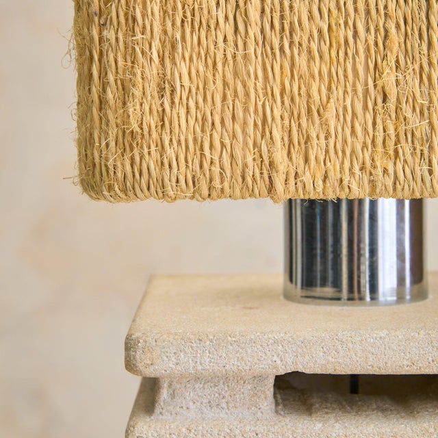 Albert Tormos French Limestone Table Lamp with Shade by Albert Tormos, 1970s For Sale - Image 4 of 11