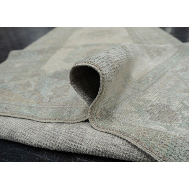 Turkish Oushak Runner Rug Green, Taupe & Blue Handwoven Wool Rug 2'11" X 10'4" For Sale - Image 9 of 10