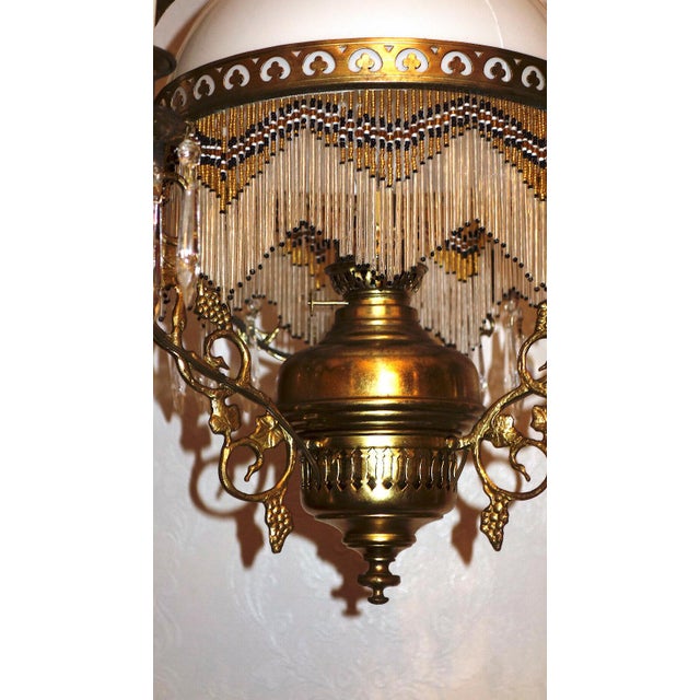 Antique French Brass Glass Bead Seven-Light Chandelier, 1920s For Sale - Image 10 of 12