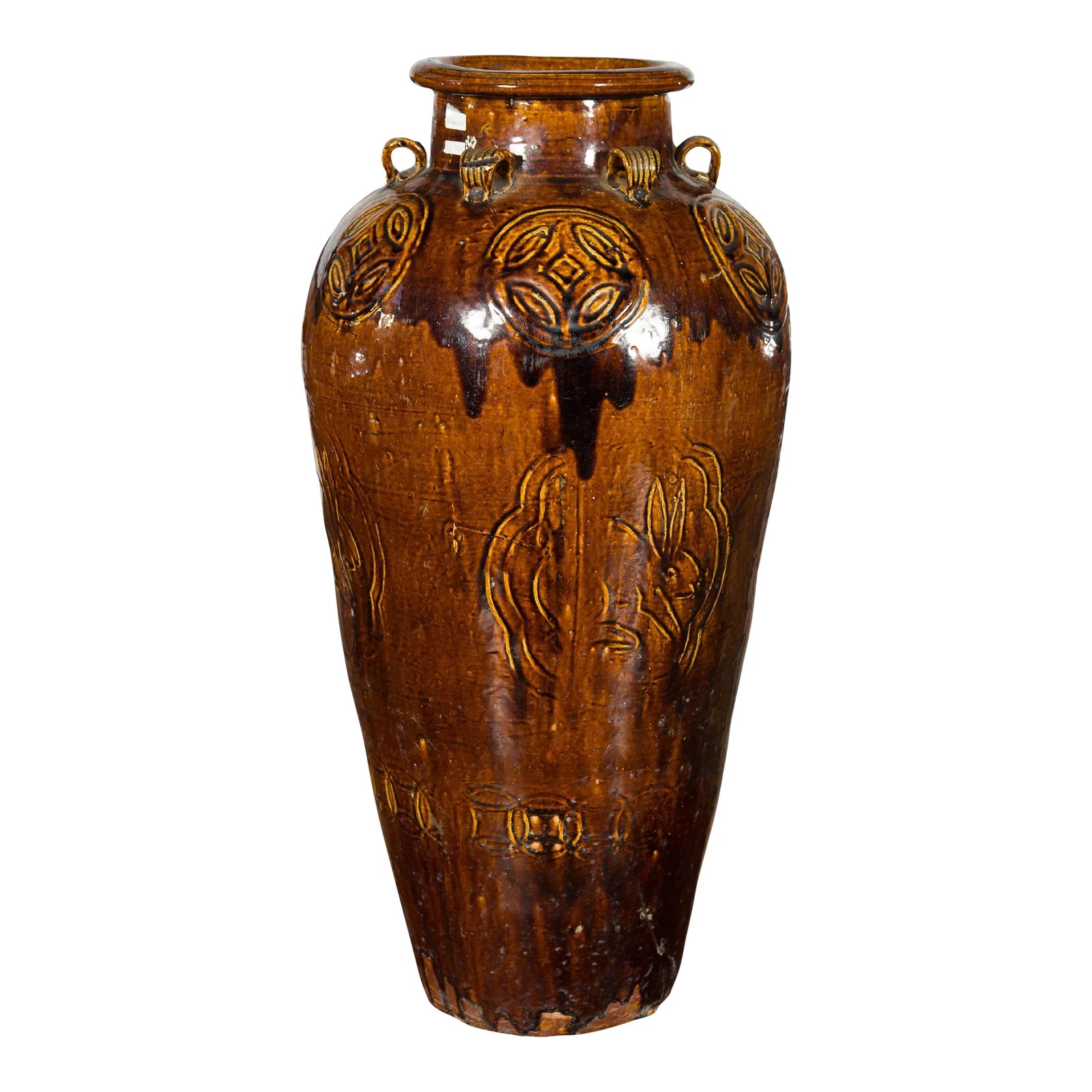 19th Century Chinese Qing Dynasty Brown Glazed Jar with Loop Handles ...